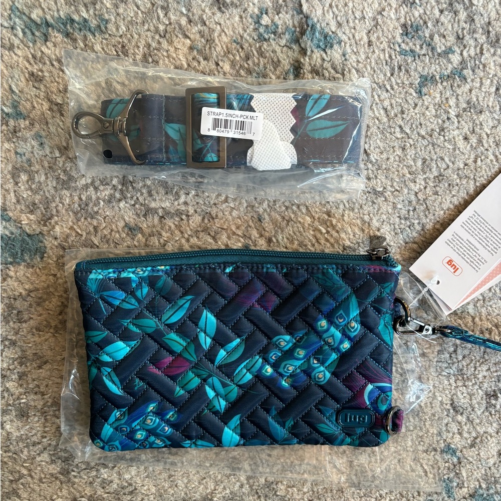 NWT Lug Peacock Multi peekabooo crossbody/wristlet and strap bundle